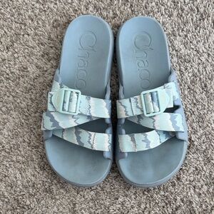 Chaco Light Blue Patterned Slide Sandals